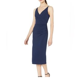 Dress the Population Navy Draped Midi Dress